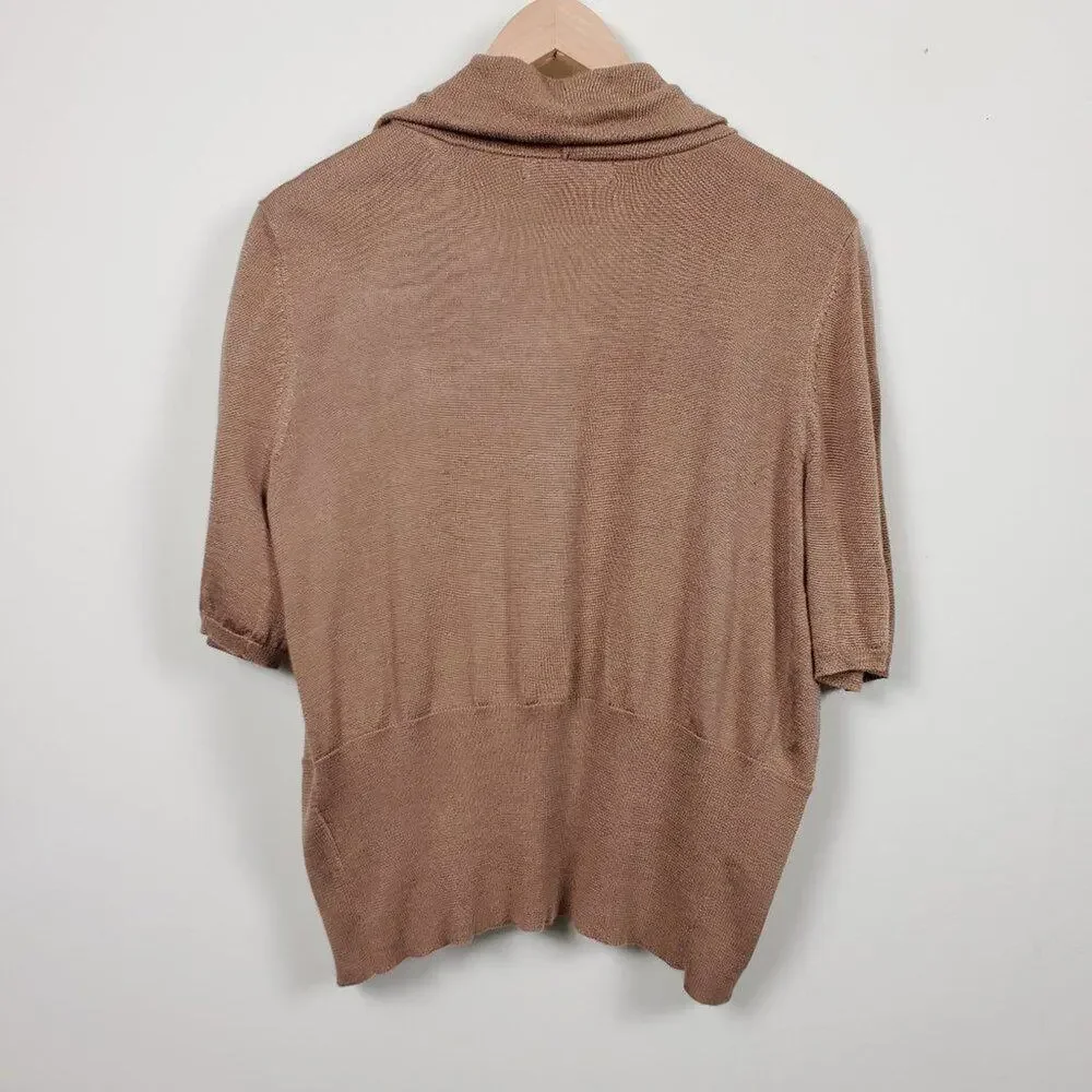 Ellen Tracy Cropped Open Front Cardigan Women Size L Tan Golden Brown